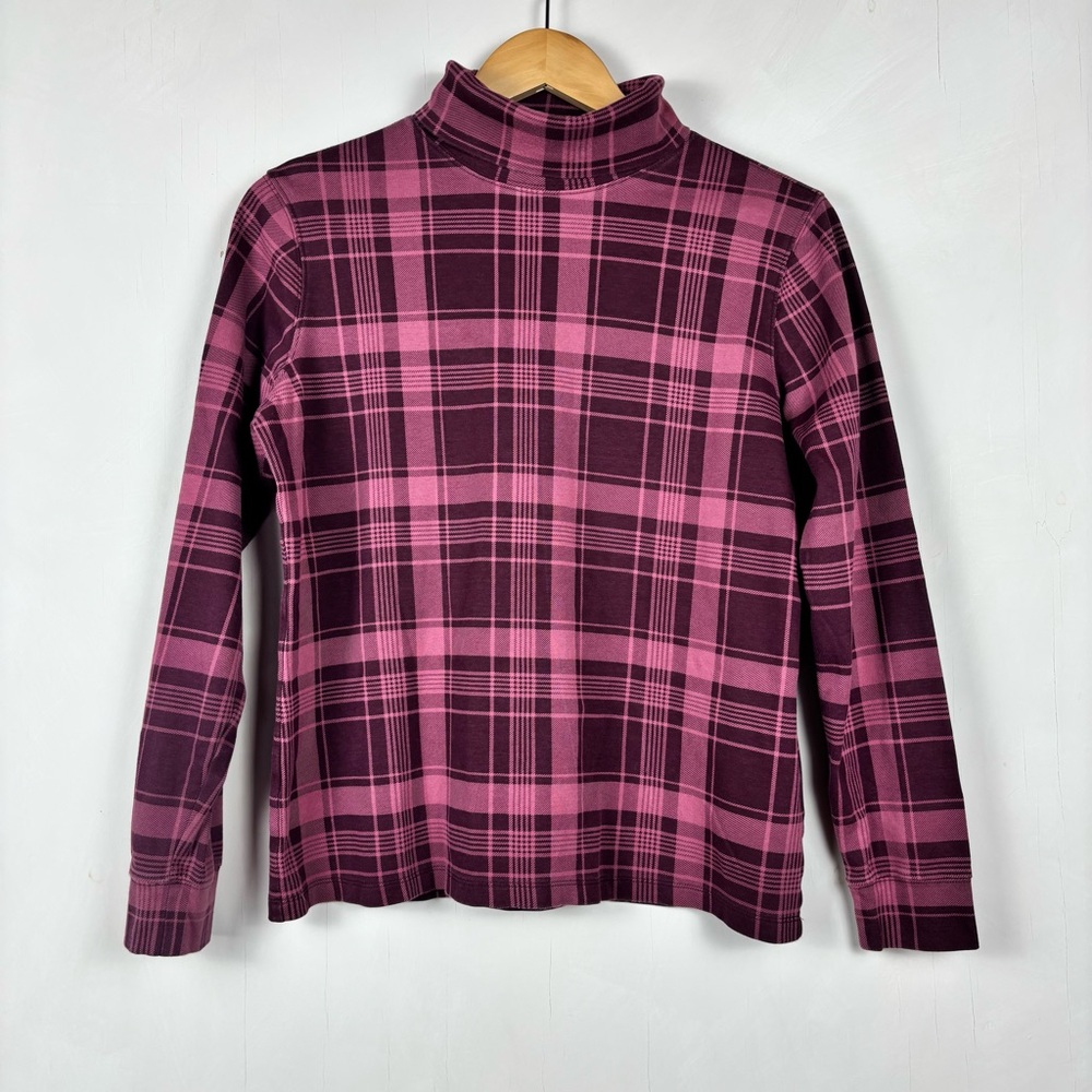 L.L. Bean Burgundy Plaid Cotton Turtleneck M Reg Cabincore Cottagecore